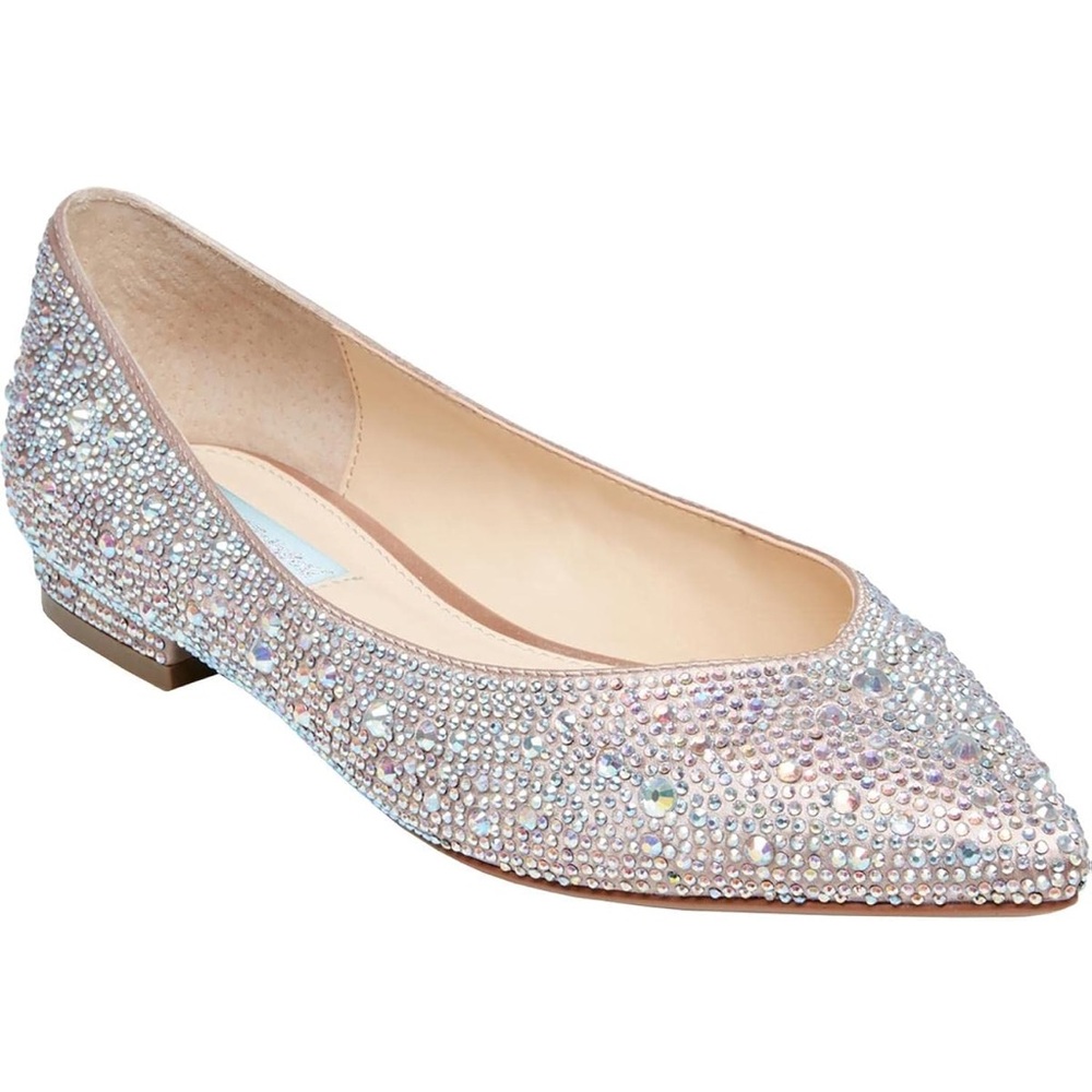 Betsey Johnson Silver Crystal Flats
